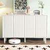 TiramisuBest 55.1"x13.7" Minimalist Shoe Cabinet with 5 Solid Wood Legs, 4-Door Fluted Storage Sideboard with Adjustable Shelves, White - 3 of 4