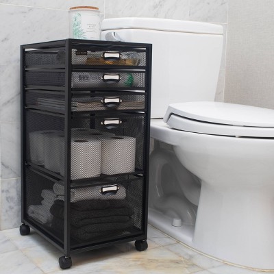 Black Mesh Rolling File Cabinet with 5 Drawers