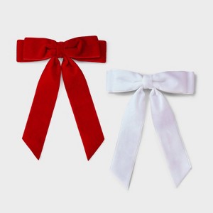 Girls' 2pk Holiday Velvet Bow Barrette Set - Cat & Jack™ Cream/Red - 1 of 3