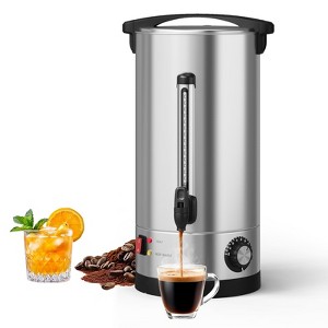 110-Cup 16L Commercial Coffee Urn, Double-Wall Stainless Steel Beverage Heater with Filter Basket & Temp Control for Catering Events. - 1 of 4