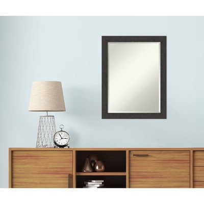 Espresso Rustic Plank 34" Woodgrain Textured Wall Mirror
