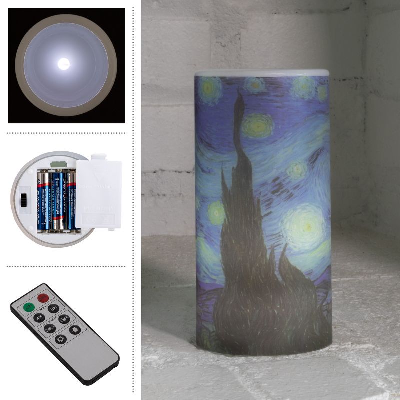 Starry Night LED Candle and Remote - Vanilla-Scented Decor for Shelves with Van Gogh Art and Realistic Flickering Light by Lavish Home (Multicolor), 3 of 9