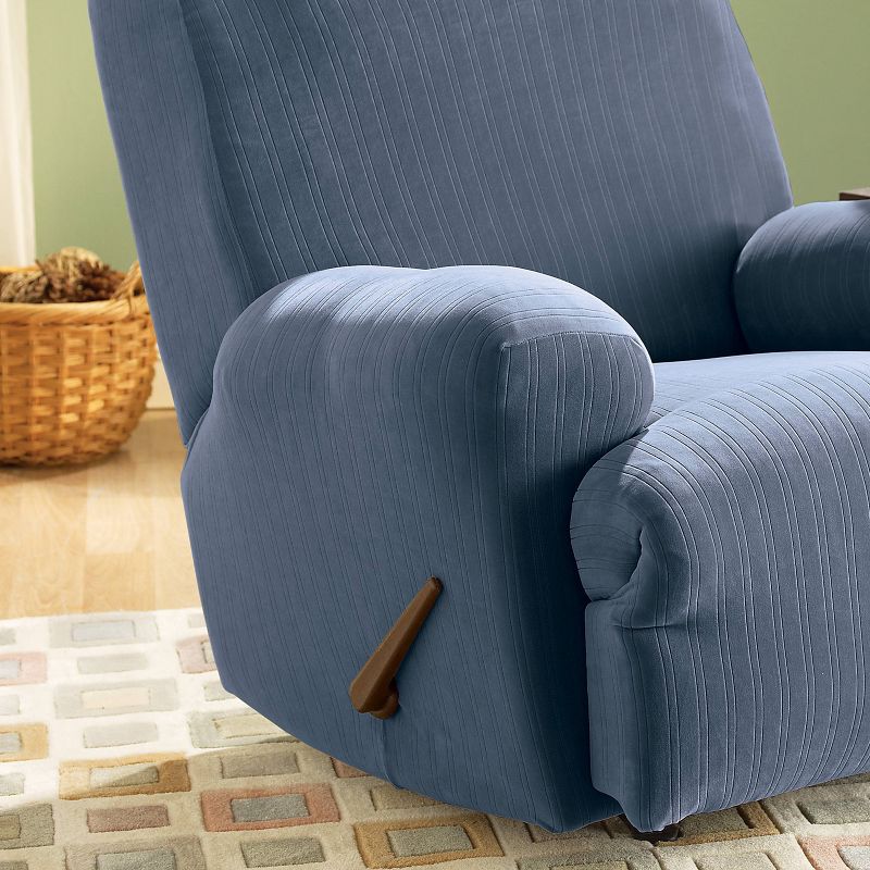 Stretch Poly Striped Recliner Slipcover French Blue - Sure Fit, 3 of 6