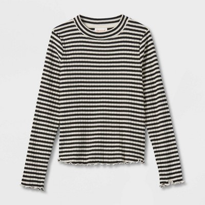 Image of Girls' Long Sleeve Rib T-Shirt - Cat & Jack™ Black/Cream S