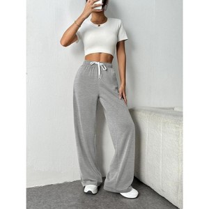 Coolmee Women's Wide Leg Sweat Pants High Waisted Baggy Sweatpants Casual Drawstring Workout Pants with Pockets - 1 of 4