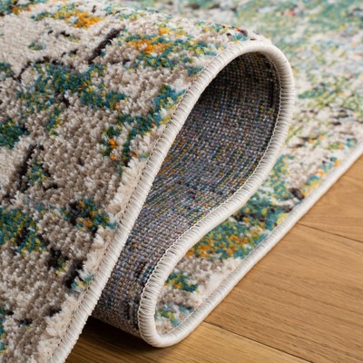 Green and Turquoise Abstract 5' Square Synthetic Area Rug