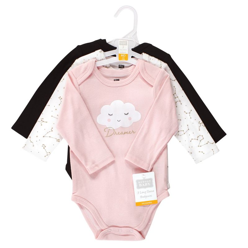 Hudson Baby Infant Girl Cotton Long-Sleeve Bodysuits, Dreamer, 2 of 6