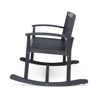 Dark Gray Acacia Wood Two-Seater Patio Rocking Loveseat