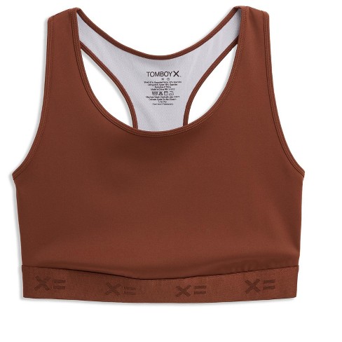 TomboyX Racerback Compression Bra, Wireless Full Coverage Medium Support  Bra, (XS-6X) Latte Large