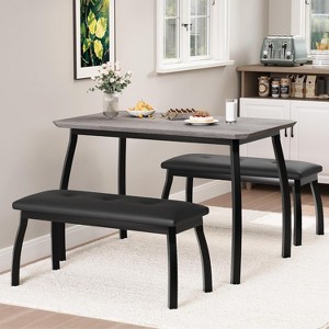 GOCAPTAIN Dining Table Set for 4, Rectangular Wood Kitchen Table with 2 Upholstered Chairs, Modern Farmhouse Dining Set for Small Spaces, Kitchen Room - 1 of 4