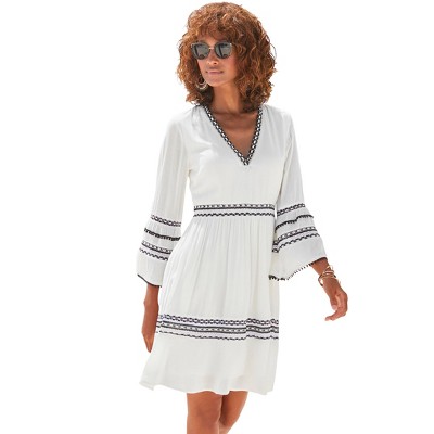 Women's Embroidered Trim V-Neck Dress - LASCANA