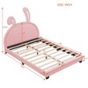 ALEXOUN Upholstered Leather Platform Bed with Rabbit Ornament and Headboard Wood & Slats,Designed for Kids Toddlers Boys Girls - 3 of 4