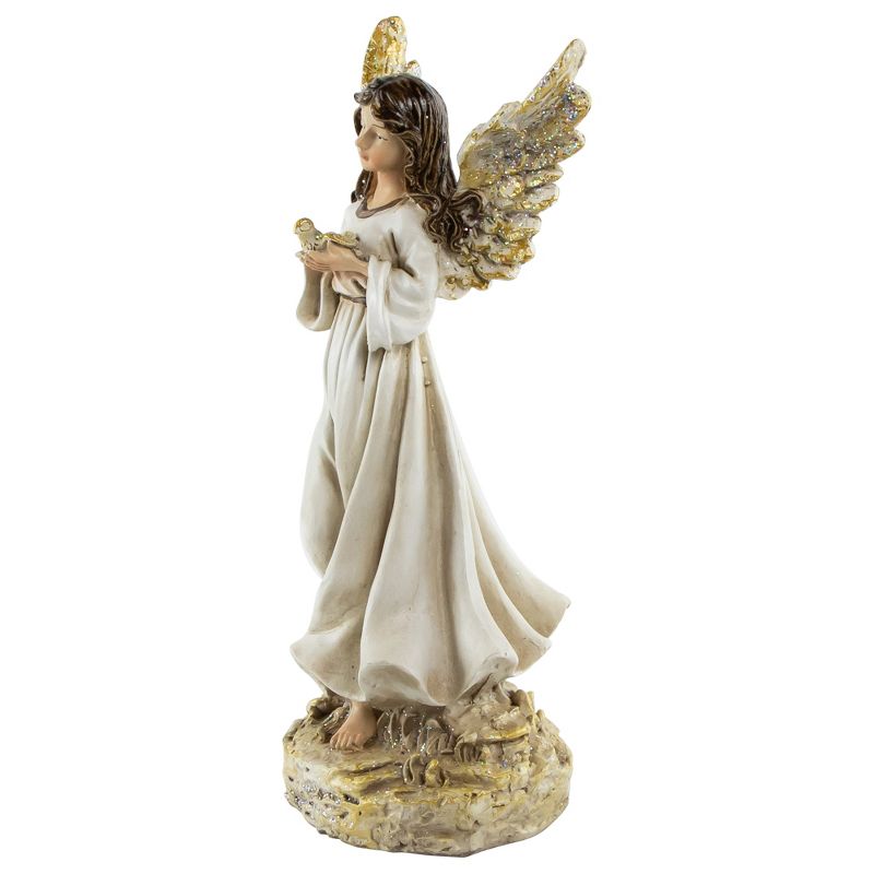 Northlight 12.5" Angel with Dove Outdoor Patio Garden Statue - White/Gold, 4 of 6