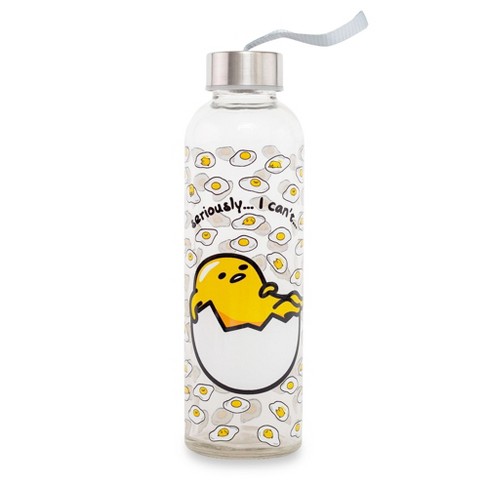 Silver Buffalo Sanrio Gudetama Seriously, I Can't Glass Water Bottle With  Strap | 17.5 Ounces