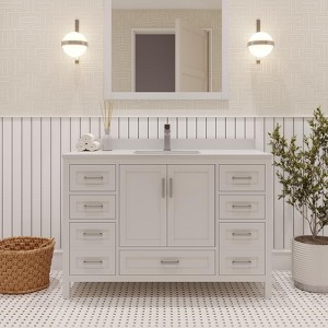 Rooh Solid Wood Bathroom Vanity with White Quartz Countertop & Undermount Sink | Handcrafted Luxury by Artisans - 1 of 4