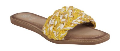 GC Shoes Arly Woven Squared Toe Slide Flat Sandals