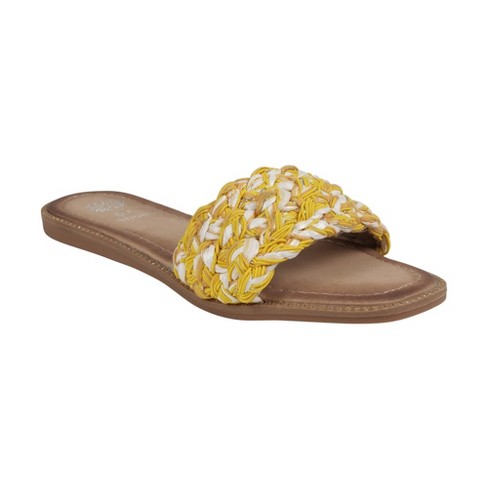 Gc Shoes Arly Yellow 7.5 Woven Squared Toe Slide Flat Sandals : Target