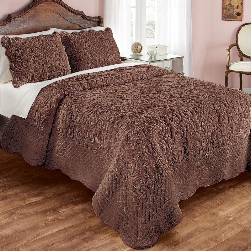 Collections Etc Elegant Ultra-Soft Faux Fur Plush Quilt Bedding with Scalloped Edges and Scroll and Lattice Patterns, 2 of 3