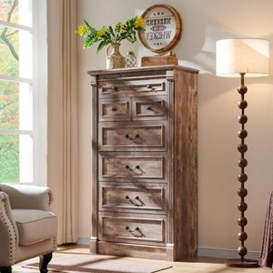 Mastgoal 57" Farmhouse Dresser with 7 Drawers, Rustic Wood Closet Storage with Roman Column for Bedroom - 1 of 4