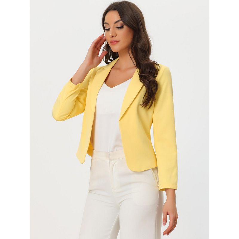 Allegra K Women's Open Front Office Work Crop Long Sleeve Suit Blazer, 2 of 6