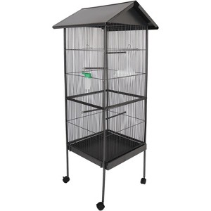 Large Rolling Bird Cage with Stand, Spacious 25.98x25.59x57.48 Inch Home for Parakeets, Cockatiels & Conures, Sturdy Grey Design - 1 of 4