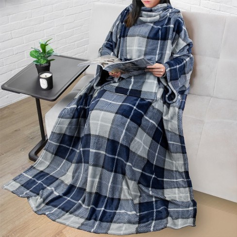 Pavilia Fleece Wearable Blanket With Sleeves, Warm Cozy Soft Functional  Lightweight Sleeved Throw Adults Men Women, Plaid Navy/kangaroo Pocket :  Target
