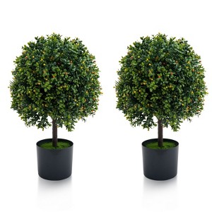 20 Inch Artificial Topiary Ball Tree Set of 2, Faux Potted Boxwood Topiary Plant, Fake Shrubs Tree in Pot for Front Door Home Balcony Backyard - 1 of 4