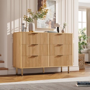 Natural 6-Drawer Dresser: 47.2" Wide Modern Fluted Chest with Deep Drawers – Ideal for Bedroom, Living Room, Hallway, Kids Room - 1 of 4