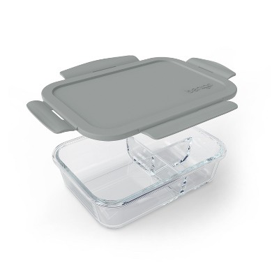 Gray Glass Leak-Proof Bento Lunch Box with Plastic Lid