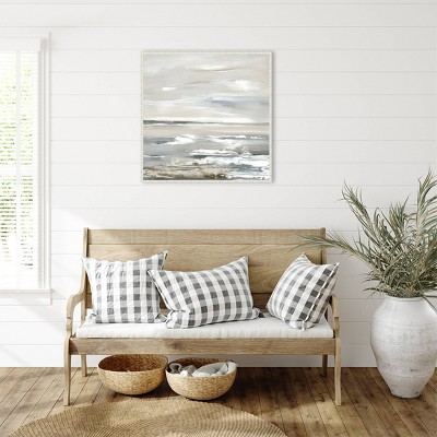 Oceanic Dreams Abstract Coastal Canvas Wall Art in White Frame