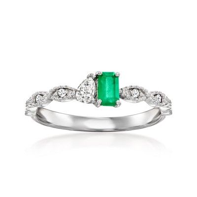 Ross-Simons 0.20 Carat Emerald and .11 Carat Diamond Toi Et Moi Ring With Diamonds in 14kt White Gold