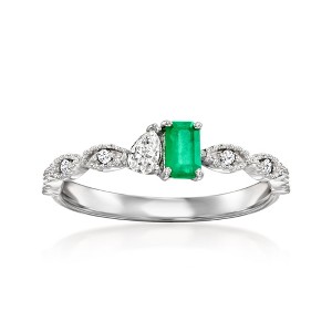 Ross-Simons 0.20 Carat Emerald and .11 Carat Diamond Toi Et Moi Ring With Diamonds in 14kt White Gold - 1 of 4