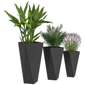 Resenkos Plant Pots, Flower Pots, Garden Planters,Modern Tall Planters Set of 3 MgO Stackable Flower Pots with Drainage Holes, Black - 1 of 4