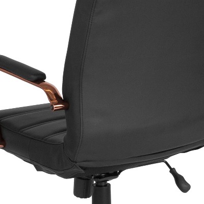 Mid-Back Black Faux Leather Office Chair with Rose Gold Accents