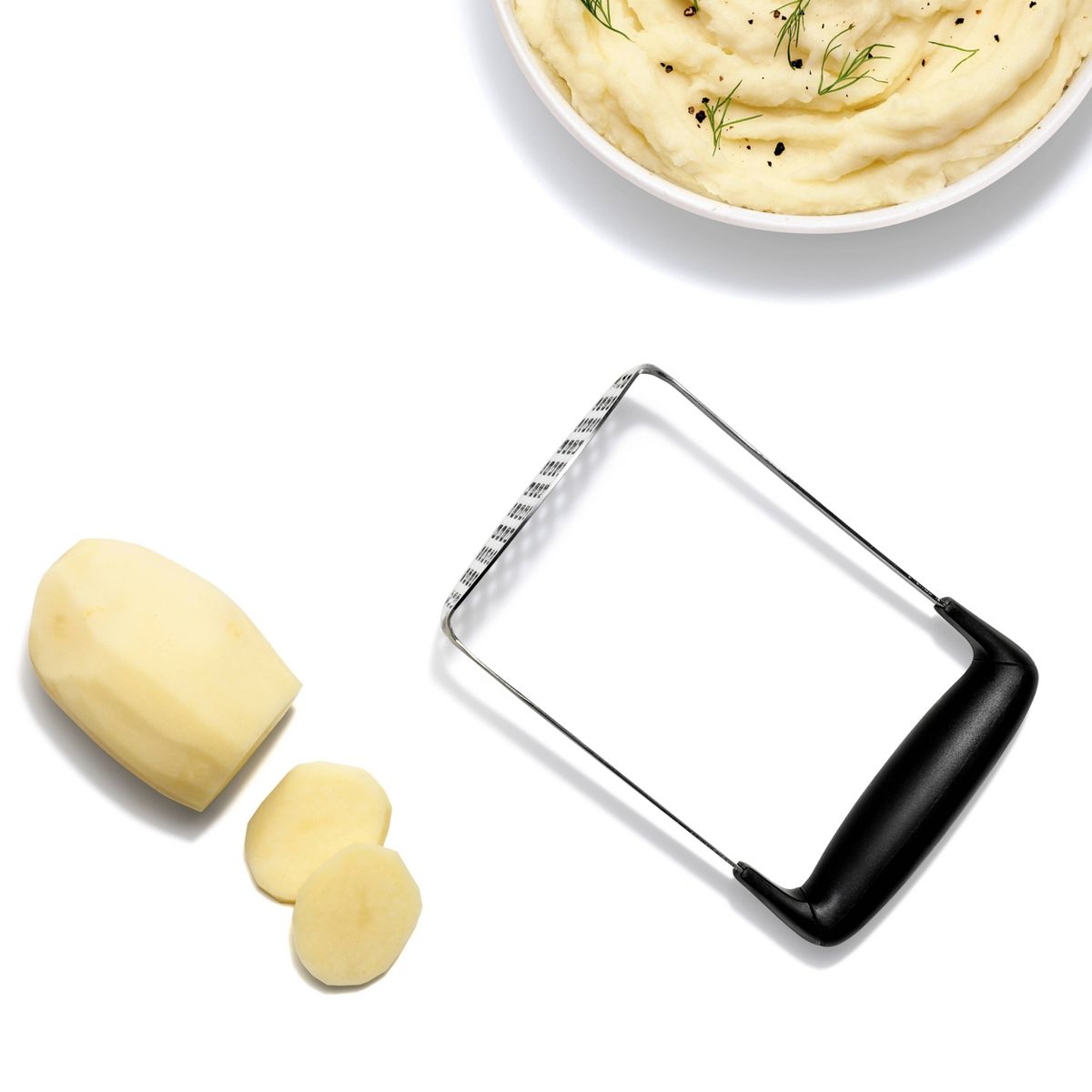 OXO Smooth Potato Masher: Stainless Steel & Plastic, Dishwasher-Safe, Black, Good Grips, Best Masher, 7.2" Length - thumbnail 6