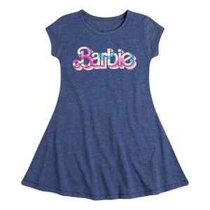 Girls' - Barbie - Pattern Colorful Fit & Flair Cap Sleeve Dress - 1 of 2