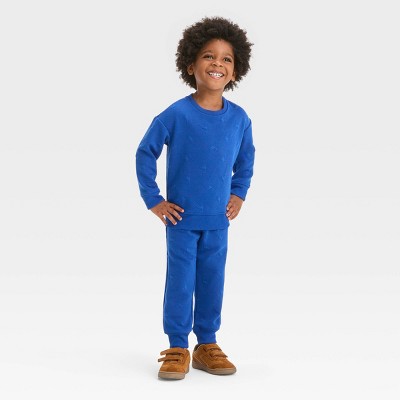Image of Toddler Boys' Embossed Knit Sweatshirt and Jogger Pants Set - Cat & Jack™ Blue 12M