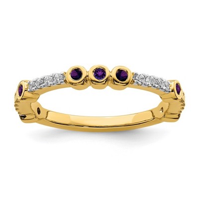 Black Bow Jewelry 2mm 14k Yellow Gold Amethyst & .08 Ctw Diamond Stackable Band