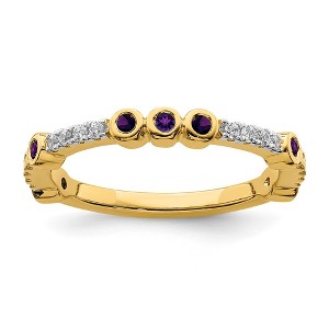 Black Bow Jewelry 2mm 14k Yellow Gold Amethyst & .08 Ctw Diamond Stackable Band - 1 of 4