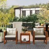Outsunny 3 Pieces Patio Bistro Set with Cushions, PE Wicker & Wooden Patio Furniture Outdoor for Porch, Backyard, Garden, Brown - 2 of 4