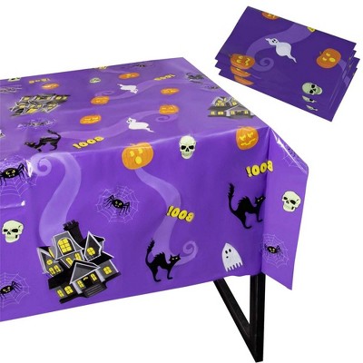 Juvale 3 Pack Halloween Plastic Tablecloth, Purple Haunted House Party Decoration (54 x 108 Inches)