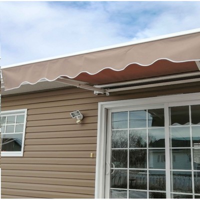 Motorized Sand Beige Polyester Patio Awning with White Frame
