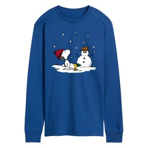 Men's - Peanuts - Snoopy Woodstock Snowman Long Sleeve Graphic T-Shirt - 1 of 4