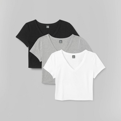 Women's Short Sleeve V-Neck 3pk Bundle T-Shirt - Wild Fable™ White XXS