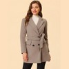 INSPIRE CHIC Women's Notch Lapel Double Breasted Belted Mid Long Outwear Winter Coat - 2 of 4