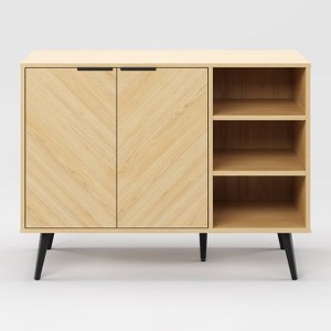 Himari Sideboard Buffet Natural - CorLiving: Mid-Century Storage, Laminate Surface, MDF Frame, 5 Shelves - 1 of 4