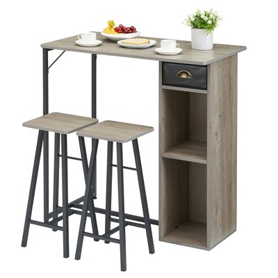 Whizmax Small Bar Table and Chairs Set for 2, 3-Piece Bar Table Set with Storage Drawer & Shelf, Space Saving Table for Small Apartment, Living Room