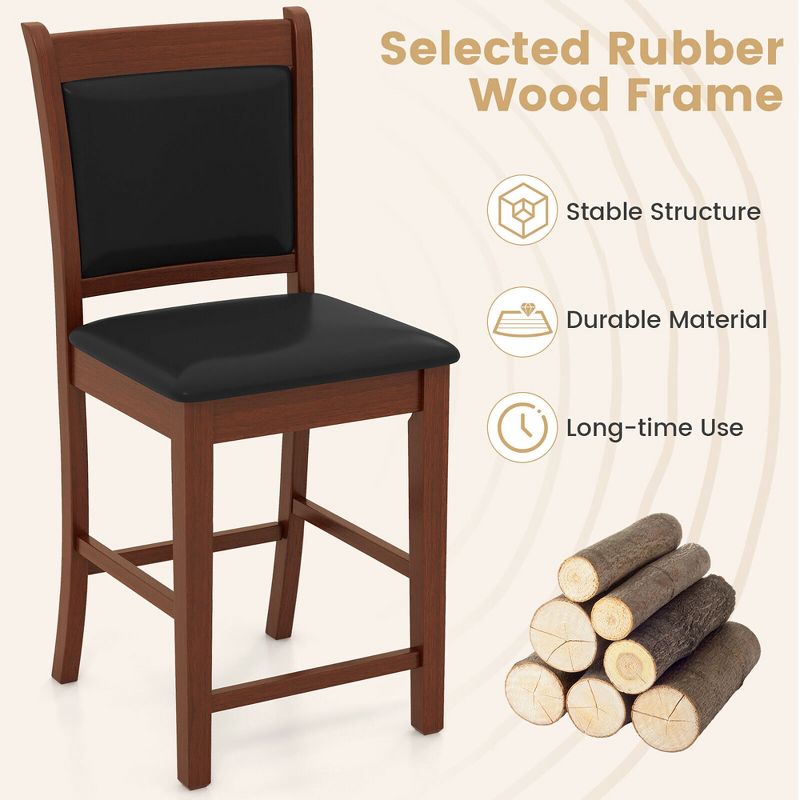 Tangkula Upholstered Counter Stool Set of 4 w/ Solid Rubber Wood Frame Ergonomic Backrest, 4 of 9