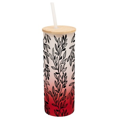 Elanze Designs Elegant Forest Floral Vine Leaf Wrap-Around Design 25 Ounce Frosted Gradient Glass On-The-Go Coffee Travel Skinny Tumbler Mug Cup,