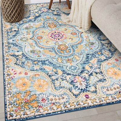 Navy Synthetic 5' x 7' Reversible Washable Area Rug